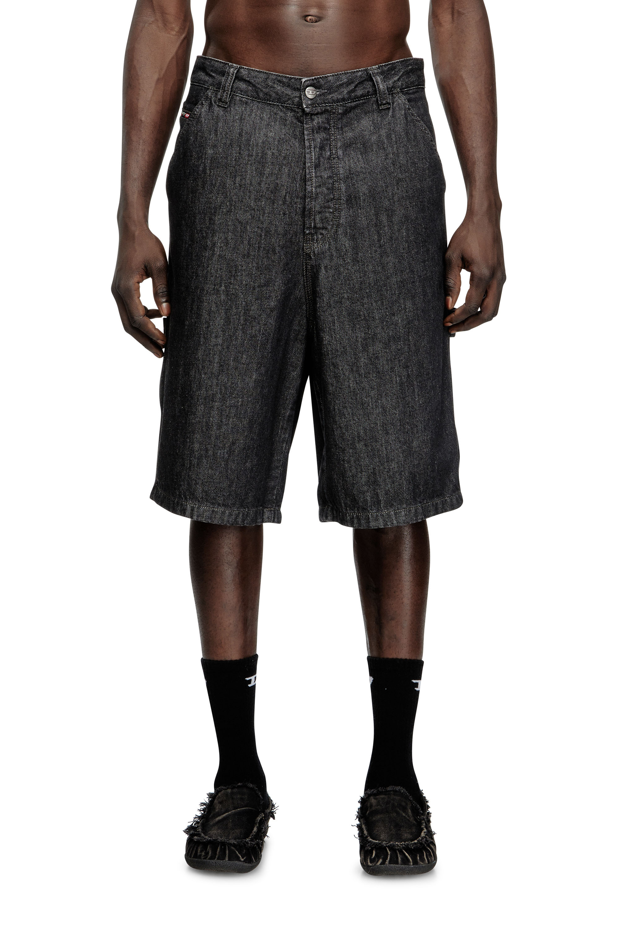 Diesel - D-LIVERY-W-SHORT, Man's Shorts in rinse-wash denim in Black - 1